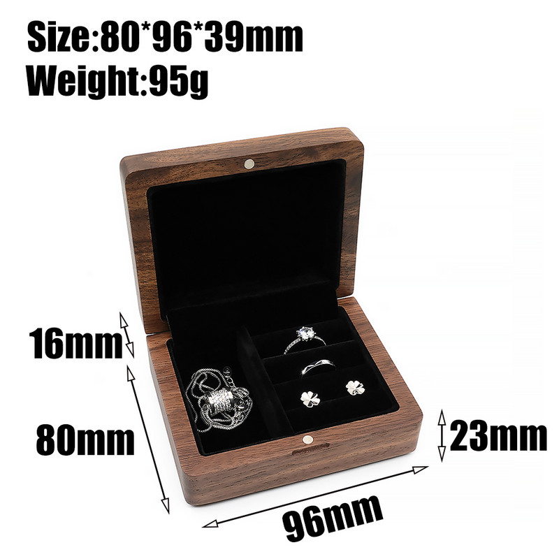 Putna retro drvena kutija Drvena kutija za pakiranje nakita Vjenčani prsten Ogrlica Narukvica Organizator Žene Muškarci Izložbena kutija Poklon za par