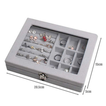 2022 New Velvet Glass Jewelry Box Organizer Οθόνη Ταξιδιωτική κοσμηματοθήκη Κουτιά Δαχτυλίδια Σκουλαρίκια Κολιέ Δίσκος Προβολή Θήκη αποθήκευσης