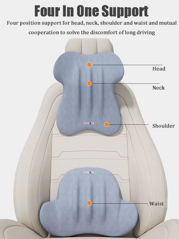 Memory Foam Προσκέφαλο αυτοκινήτου Μαξιλάρι λαιμού Αναπνεύσιμο Μαξιλάρι μέσης Κάθισμα αυτοκινήτου Πλάτη Μαξιλάρι οσφυϊκής υποστήριξης Ανακουφίστε την πίεση του σώματος