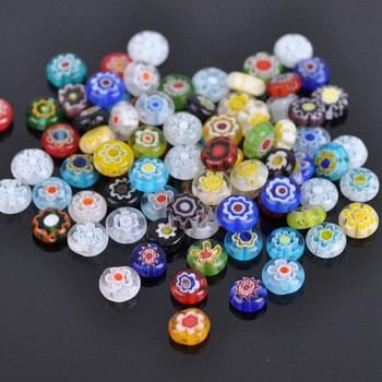 Смесени плоски кръгли 6 мм 8 мм 10 мм 12 мм шарки на цветя Millefiori Glass Loose Crafts Beads lot за Направи си сам изработка на бижута