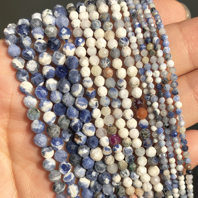 2 3 4mm margele fațetate din Lapis Lazuli Mărgele din piatră naturală liberă pentru realizarea de bijuterii, bricolaj, brățări, cercei, accesorii, 15 inchi