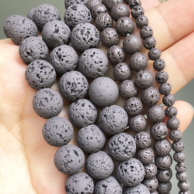 Χάντρες από φυσική πέτρα Μαύρη λάβα από αιματίτη Στρογγυλές χάντρες για την κατασκευή κοσμημάτων Χάντρες ηφαιστειακής πέτρας DIY Βραχιόλι 15''4 6 8 10mm