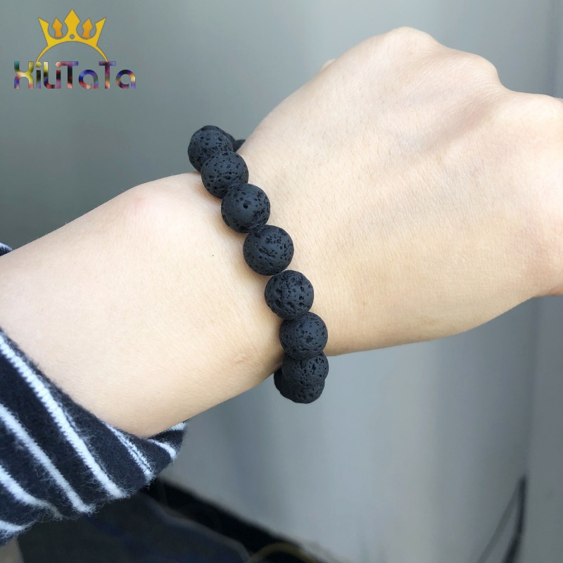 Χάντρες από φυσική πέτρα Μαύρη λάβα από αιματίτη Στρογγυλές χάντρες για την κατασκευή κοσμημάτων Χάντρες ηφαιστειακής πέτρας DIY Βραχιόλι 15''4 6 8 10mm