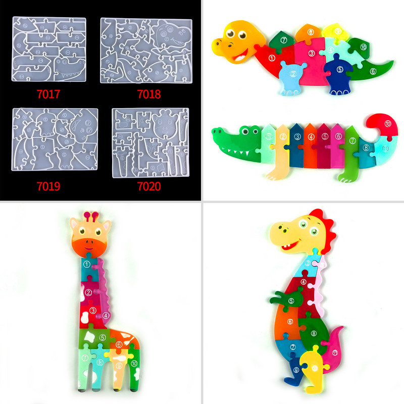 DIY dinoszaurusz zsiráf kirakós játék Krokodil ragasztóforma dinoszaurusz gyerekeknek szilikon epoxigyanta forma