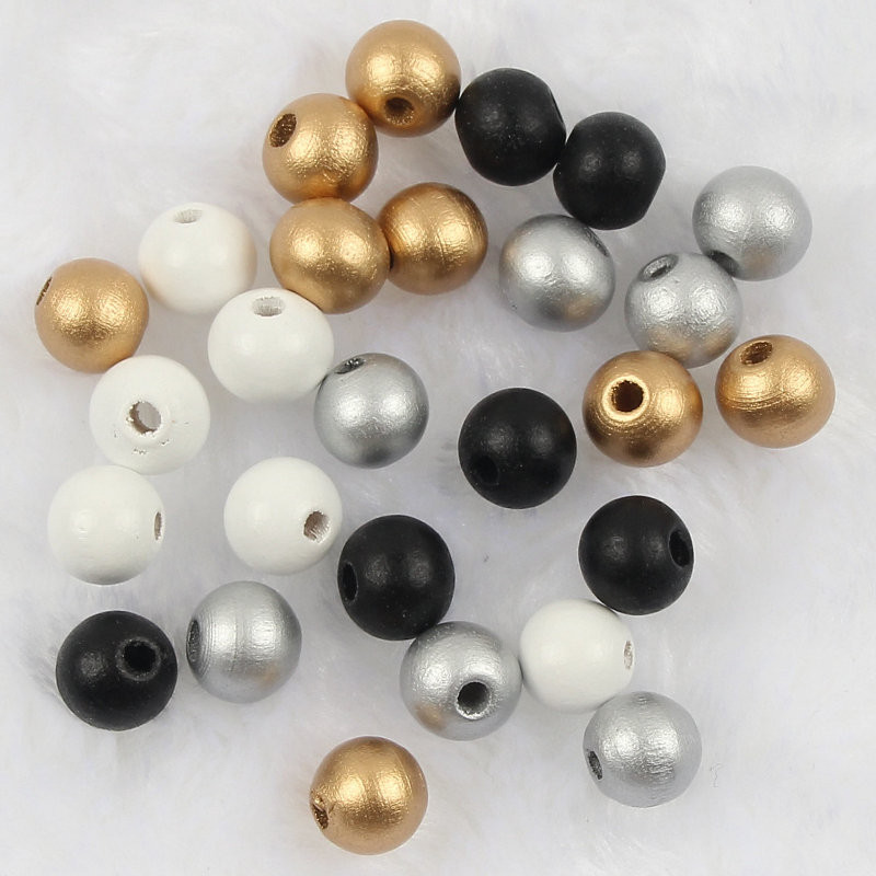 50-500db 6-12mm arany színű ezüst színű fa gyöngyök természetes kerek golyók távtartó gyöngyök ékszerkészítéshez barkács nyaklánc karkötő