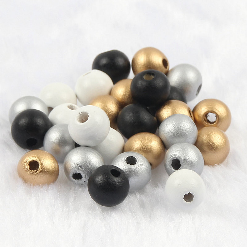 50-500db 6-12mm arany színű ezüst színű fa gyöngyök természetes kerek golyók távtartó gyöngyök ékszerkészítéshez barkács nyaklánc karkötő