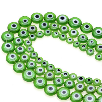 6mm/8mm/10mm többszínű kerek, lapos alakú Evil Eye lámpatest üvegezett üveggyöngyök karkötő nyaklánchoz barkács ékszerkészítéshez