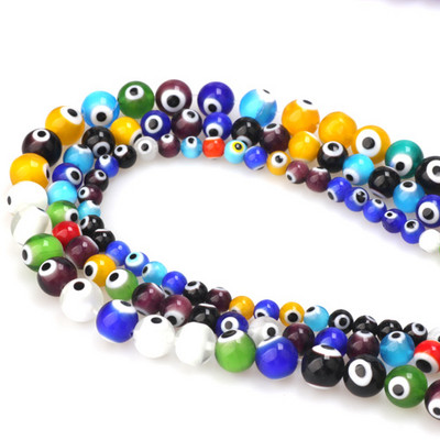 6mm/8mm/10mm többszínű kerek, lapos alakú Evil Eye lámpatest üvegezett üveggyöngyök karkötő nyaklánchoz barkács ékszerkészítéshez