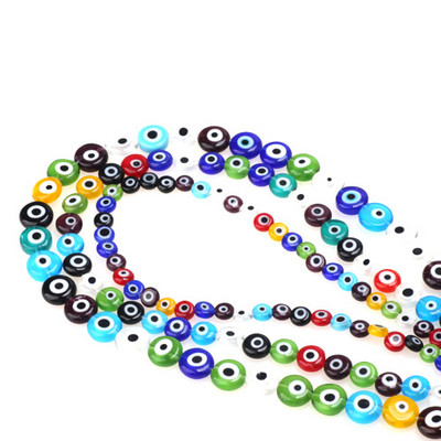 6mm/8mm/10mm többszínű kerek, lapos alakú Evil Eye lámpatest üvegezett üveggyöngyök karkötő nyaklánchoz barkács ékszerkészítéshez