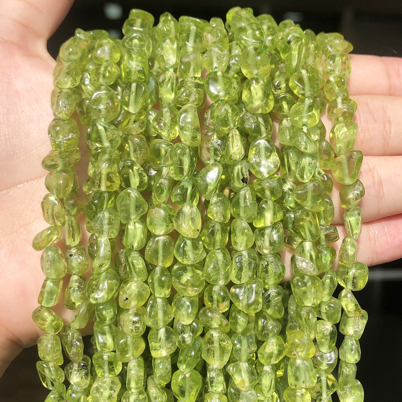 6-8 mm-es szabálytalan természetes zöld peridot kőgyöngyök kiegészítőkhöz Ékszerkészítés karkötő nyaklánc 15 hüvelyk