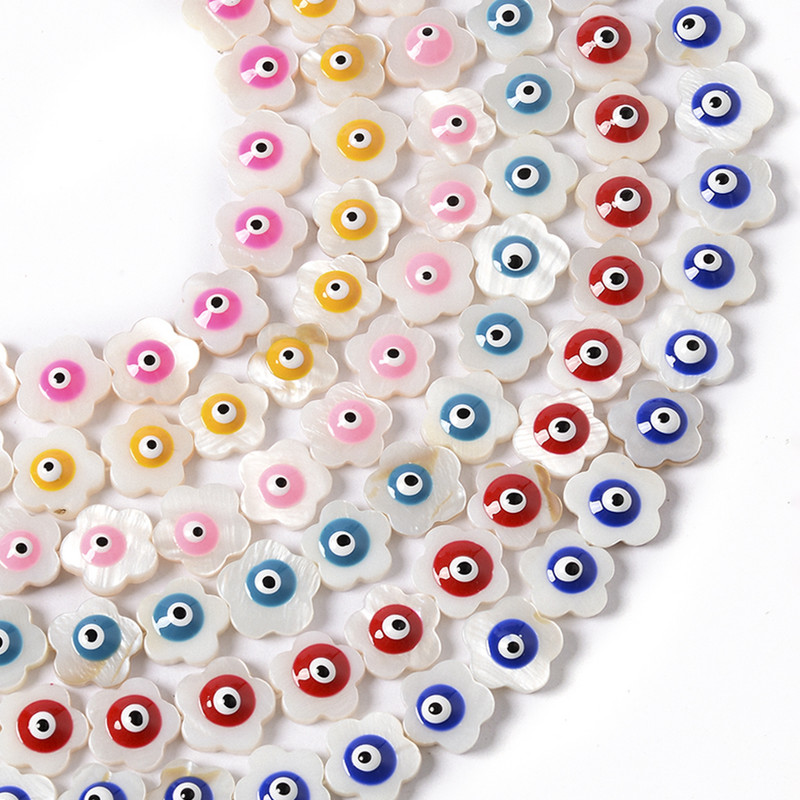 12 mm bijeli prirodni sedef školjka cvijeće u boji zlog oka perle narukvica ručno izrađen nakit s perlama približno 32 komada po niti