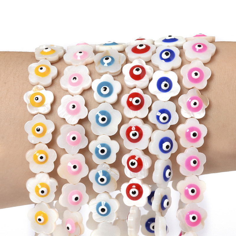12 mm bijeli prirodni sedef školjka cvijeće u boji zlog oka perle narukvica ručno izrađen nakit s perlama približno 32 komada po niti