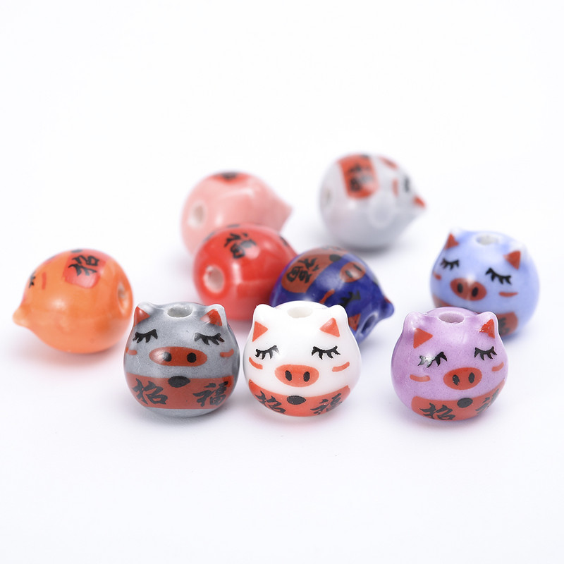 12 mm slatka prasica keramičke perle mješovitih boja porculanske perle s rupama za životinje za DIY rukotvorine narukvice Dodaci za izradu nakita