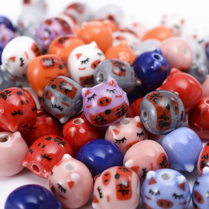 12 mm slatka prasica keramičke perle mješovitih boja porculanske perle s rupama za životinje za DIY rukotvorine narukvice Dodaci za izradu nakita