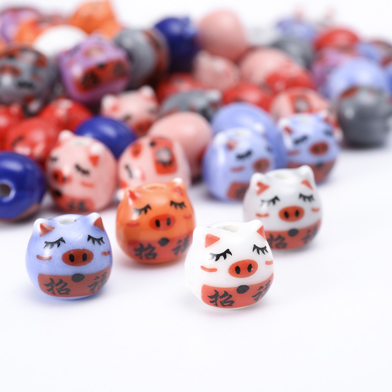 12 mm slatka prasica keramičke perle mješovitih boja porculanske perle s rupama za životinje za DIY rukotvorine narukvice Dodaci za izradu nakita