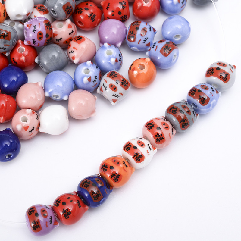 12 mm slatka prasica keramičke perle mješovitih boja porculanske perle s rupama za životinje za DIY rukotvorine narukvice Dodaci za izradu nakita