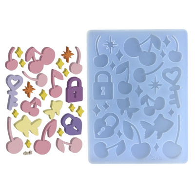 Shaker Filler Forma DIY Resin Shaker Kulcstartó medálok Gyanta forma Szív színű Csík Forma Töltőanyag Szilikon Forma