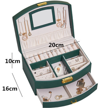 WE New Wear-resista Δερμάτινο κοσμηματοπωλείο Travel Jewelry Organizer Πολυλειτουργικό κολιέ Σκουλαρίκι Κουτί αποθήκευσης με δώρα καθρέφτη