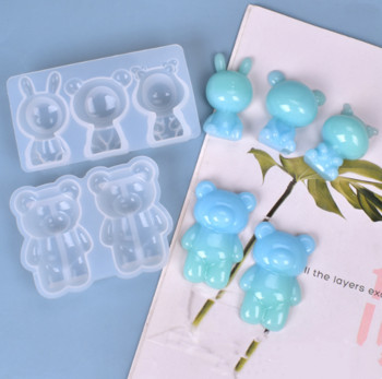 3D Animal Bear Resin Mold Cartoons Καλούπι σιλικόνης κούκλας για DIY Crafts Κρεμαστά με κλειδαριές Jeweley Making Making Tool Accessories