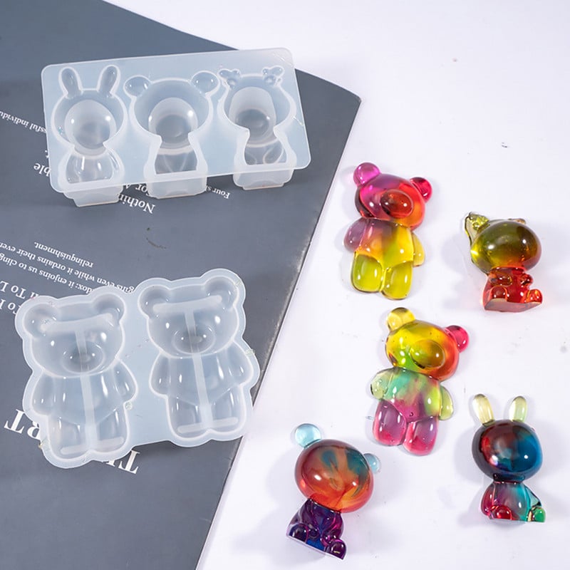 3D állati medvegyanta forma Rajzfilmek baba szilikon forma barkácsoláshoz kulcstartó medálok Jewele készítő szerszámok kiegészítők