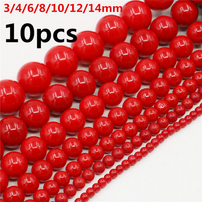 Nagyker 3/4/6/8/10/12/14/16mm Red Shell Pearl Kerek laza gyöngyök ékszerekhez Choker készítés Diy karkötő ékszerek