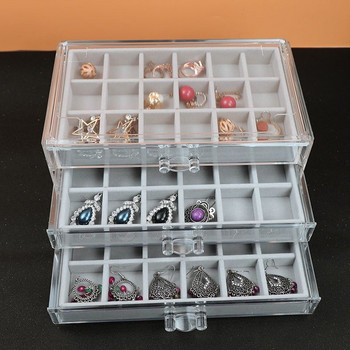 Drawers Jewelry Organizer 54 Slots Δαχτυλίδι σκουλαρίκι Storage Box Organizador JoyasΔιαφανές πλαστικό κουτί Κραγιόν Επίδειξη κοσμημάτων
