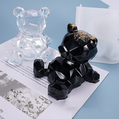 Направи си сам Bear Resin Mold Триизмерна геометрична Bear Crystal Epoxy Mold Decoration Cartoon Little Rilakkuma Silicone Mold