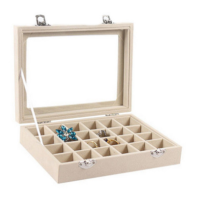 Aksominio stiklo papuošalų vitrinos dėžutė 20 * 15 * 4,5 cm papuošalų dėklo laikiklis karstų laikymo organizatorius auskarų žiedų dėžutė smėlio spalvos
