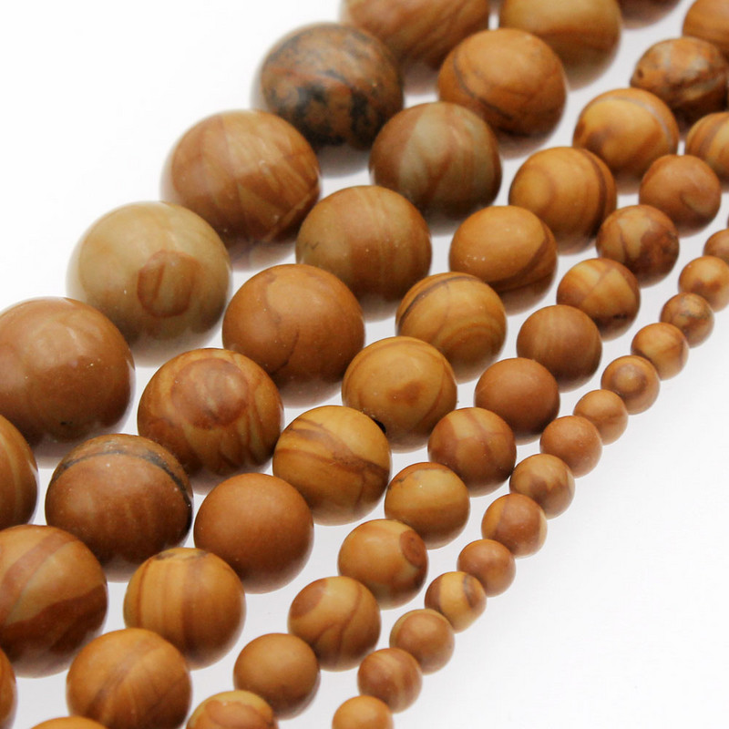 Χονδρική χάντρες από φυσικές πέτρες Λείες χάντρες από κόκκους καφέ ξύλου Χαλαρές χάντρες για κεντήματα κατασκευής κοσμημάτων 4 6 8 10 12 mm DIY βραχιόλι