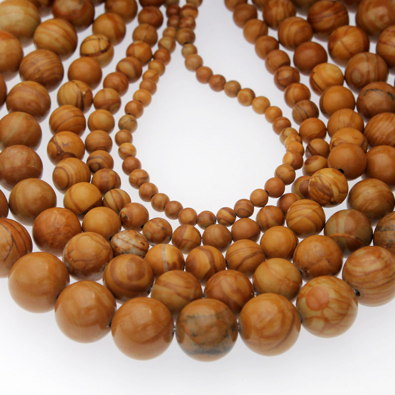 Χονδρική χάντρες από φυσικές πέτρες Λείες χάντρες από κόκκους καφέ ξύλου Χαλαρές χάντρες για κεντήματα κατασκευής κοσμημάτων 4 6 8 10 12 mm DIY βραχιόλι