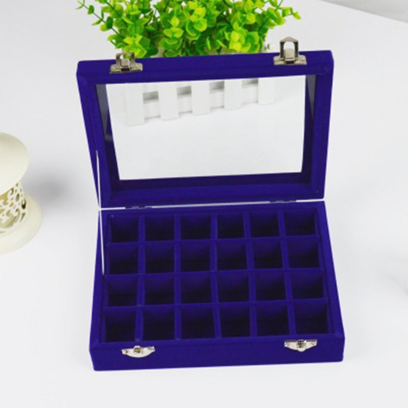 20x15x4,5 cm-es karikagyűrű doboz 24 réses fából készült átlátszó fedél csat fülcsavar/fülbevaló tárolódoboz nyaklánc vitrin doboz ékszer