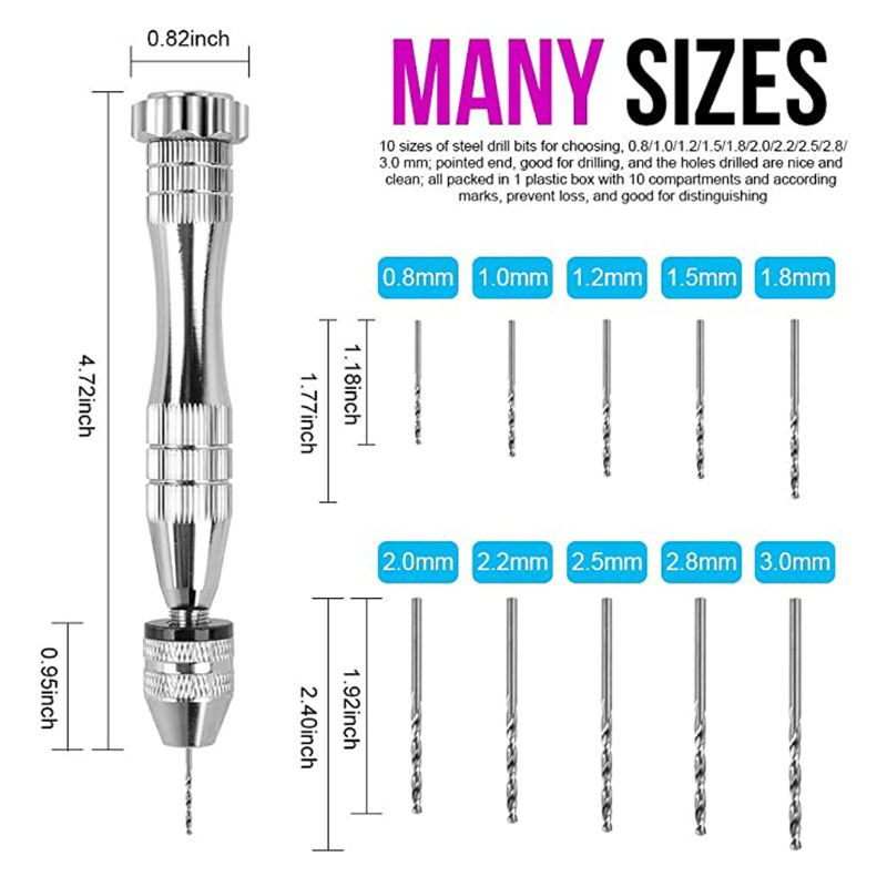 Τρυπάνι χειρός 12 τμχ Εργαλεία κοσμημάτων Κιτ καρφίτσας μέγγενη για καλούπια χύτευσης ρητίνης Ατσάλινο τρυπάνι με τρυπάνια 10 τμχ και σταθερή βάση
