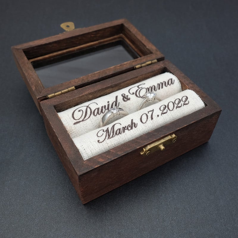 Személyre szabott jegygyűrűtartó doboz eljegyzési gyűrűtartó doboz fa gyűrűtartó ékszerdoboz ajánlódoboz rusztikus fa gyűrűtartó