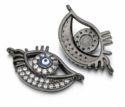 13*22mm ορειχάλκινο κυβικό ζιρκονία Evil Eyes Connectors για DIY ευρήματα κοσμημάτων κολιέ & βραχιολιών, τρύπα: 1mm, μοντέλο: VS25