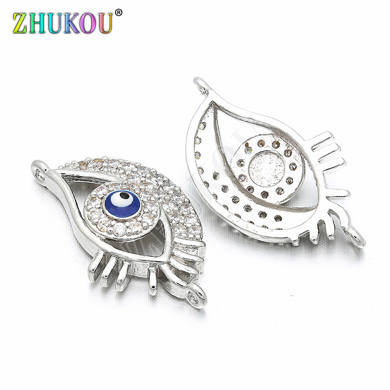 13*22mm ορειχάλκινο κυβικό ζιρκονία Evil Eyes Connectors για DIY ευρήματα κοσμημάτων κολιέ & βραχιολιών, τρύπα: 1mm, μοντέλο: VS25