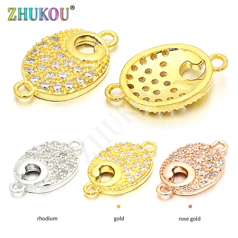 8 * 13 mm-es kiváló minőségű sárgaréz cirkónia ovális alakú varázslatok csatlakozók barkács ékszer leletek, lyuk: 0,5 mm, modell: VS1