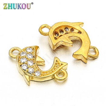 6*10mm Χειροποίητο Micro Pave CZ Dolphins Charms Connector for DIY Jewelry Findings, Μικτό χρώμα, Τρύπα: 0,8mm, Μοντέλο: VS51