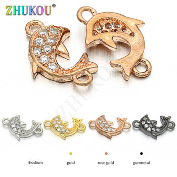 6*10mm Χειροποίητο Micro Pave CZ Dolphins Charms Connector for DIY Jewelry Findings, Μικτό χρώμα, Τρύπα: 0,8mm, Μοντέλο: VS51