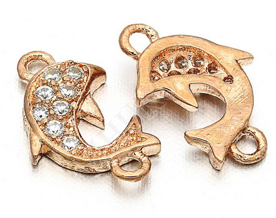 6*10mm Χειροποίητο Micro Pave CZ Dolphins Charms Connector for DIY Jewelry Findings, Μικτό χρώμα, Τρύπα: 0,8mm, Μοντέλο: VS51