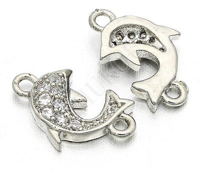 6*10mm Χειροποίητο Micro Pave CZ Dolphins Charms Connector for DIY Jewelry Findings, Μικτό χρώμα, Τρύπα: 0,8mm, Μοντέλο: VS51