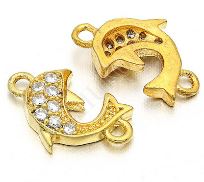 6*10mm Χειροποίητο Micro Pave CZ Dolphins Charms Connector for DIY Jewelry Findings, Μικτό χρώμα, Τρύπα: 0,8mm, Μοντέλο: VS51