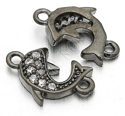 6*10mm Χειροποίητο Micro Pave CZ Dolphins Charms Connector for DIY Jewelry Findings, Μικτό χρώμα, Τρύπα: 0,8mm, Μοντέλο: VS51