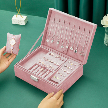 QM Πράσινη Ροζ Φανέλα 2 στρώσεων Θήκη μεγάλης χωρητικότητας Κοσμήματα Organizer Κουτί Κολιέ Σκουλαρίκια Δαχτυλίδια Βιτρίνα Βιτρίνα Κοσμήματα Κουτί Γυναικεία