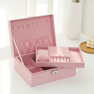 QM Πράσινη Ροζ Φανέλα 2 στρώσεων Θήκη μεγάλης χωρητικότητας Κοσμήματα Organizer Κουτί Κολιέ Σκουλαρίκια Δαχτυλίδια Βιτρίνα Βιτρίνα Κοσμήματα Κουτί Γυναικεία