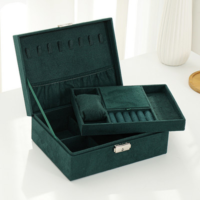 QM Πράσινη Ροζ Φανέλα 2 στρώσεων Θήκη μεγάλης χωρητικότητας Κοσμήματα Organizer Κουτί Κολιέ Σκουλαρίκια Δαχτυλίδια Βιτρίνα Βιτρίνα Κοσμήματα Κουτί Γυναικεία