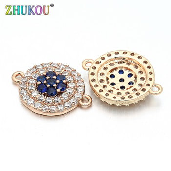 13mm Micro Pave CZ Round Circle Charms Connector for Diy Jewelry Findings, Τρύπα: 1mm, Μοντέλο: VS71