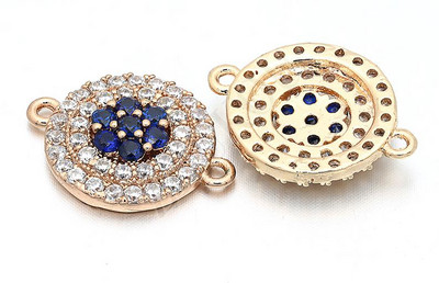 13mm Micro Pave CZ Round Circle Charms Connector for Diy Jewelry Findings, Τρύπα: 1mm, Μοντέλο: VS71