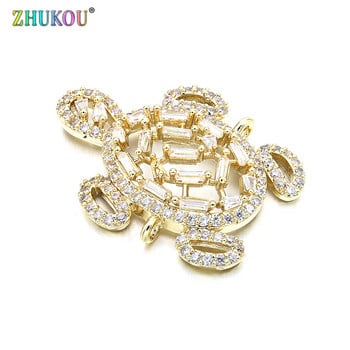 22*28mm ορειχάλκινο χειροποίητο Micro Pave Cubic Zirconia Tortoise Connector DIY Jewelry Findings Accessories, Τρύπα: 1,5mm, Μοντέλο: VS270