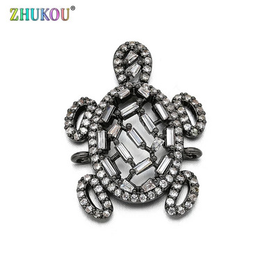 22 * 28 mm-es sárgaréz, kézzel készített Micro Pave Cubic cirkónia teknős csatlakozó Barkács ékszerlelet kiegészítők, Lyuk: 1,5 mm, Modell: VS270