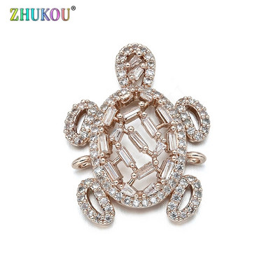 22 * 28 mm-es sárgaréz, kézzel készített Micro Pave Cubic cirkónia teknős csatlakozó Barkács ékszerlelet kiegészítők, Lyuk: 1,5 mm, Modell: VS270